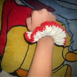 Handmade Red and White Scrunchie